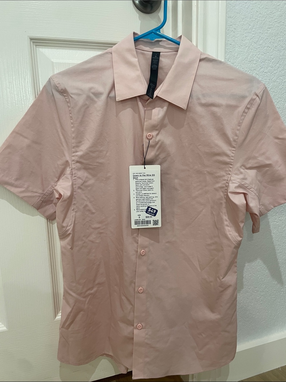 lululemon athletica Men's Short Sleeve Button-Down Shirt — Pale Pink